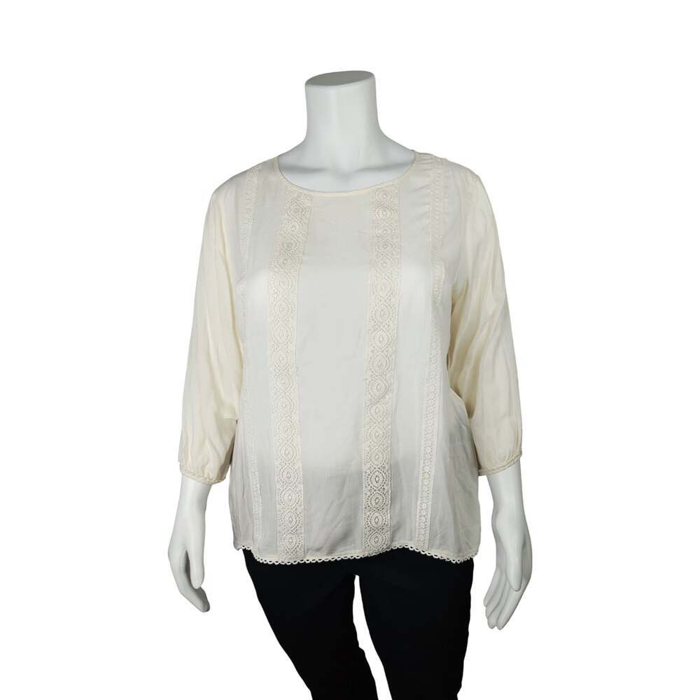 Cato Cream Lace Trim 3/4 Sleeve Blouse 18/20W